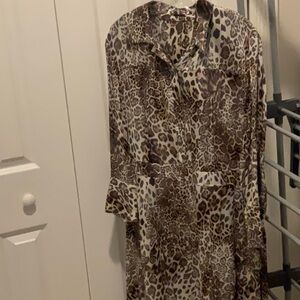 Elie Tahari Tan and Brown Long Sleeve Dress